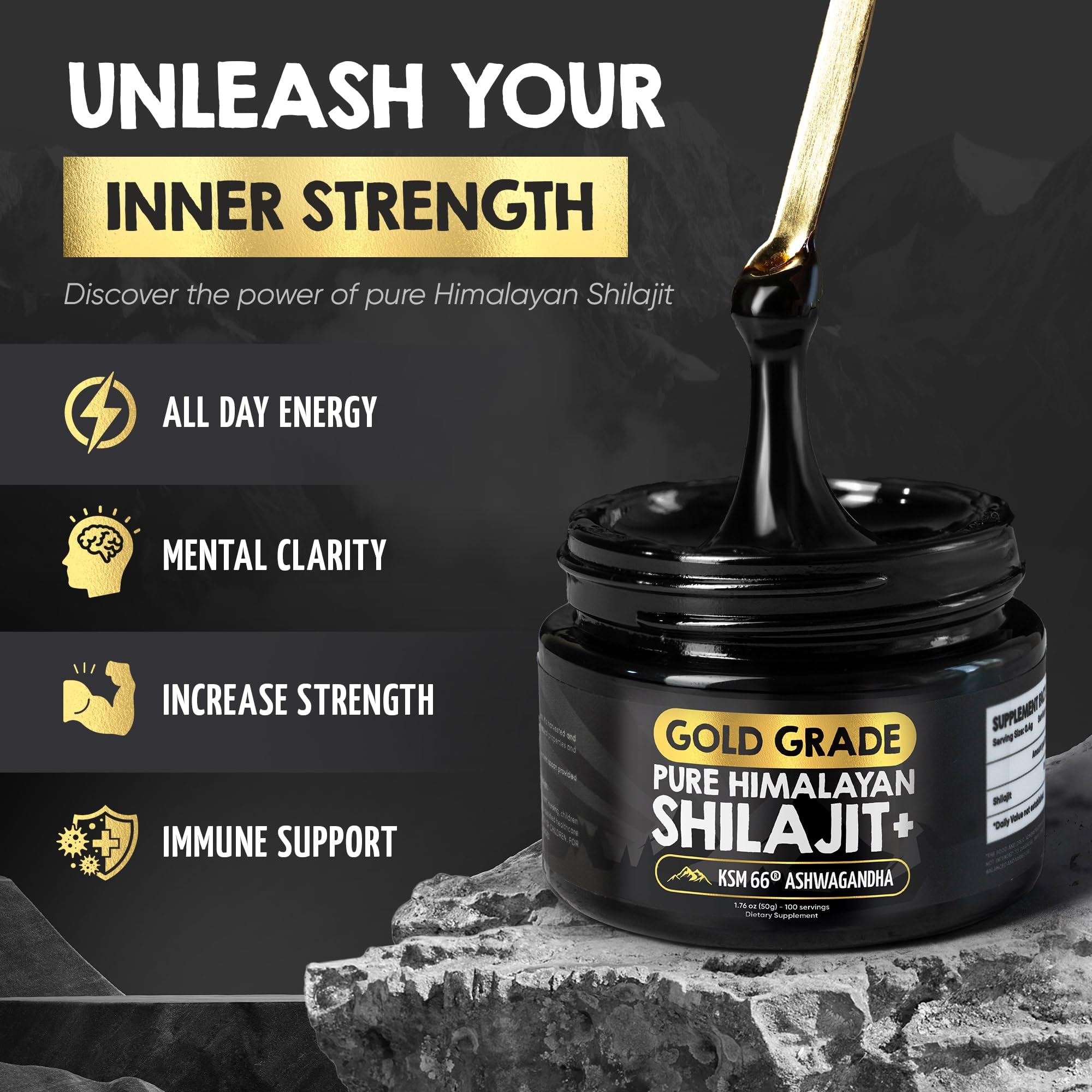 Pure Himalayan Shilajit Resin - Over 85% Fulvic Acid & Large Jar w/ 125 Servings - Probably The Purest Shilajit on The Market - US Lab Tested for Authentic Himalayan (Large Jar, Gold-Grade Shilajit)