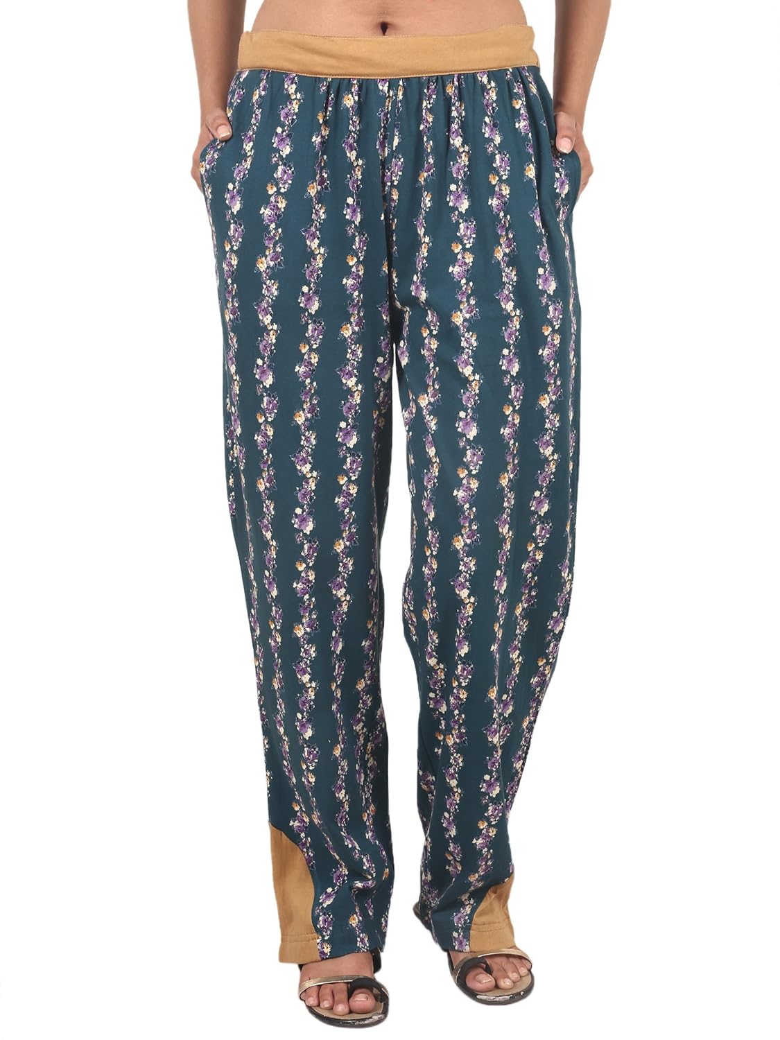 9teenagain women's printed and plain hoisery pajama (dark green)