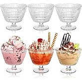 Nagpew 6 Pack Glass Dessert Bowls Set, 10.8 Oz Vintage Ice Cream Cups with Pedestal, Fluted Sundae Dishes Pudding Footed Bowl for Ice Cream, Dessert, Parfait, Candy, Fruit