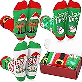 Haysandy 3 Pairs Christmas Gifts Stocking Socks Holiday Christmas Socks with Gift Box Cheerful Messages Soft Colorful Warm Santa Sock Snowman Sock Cotton Crew for Men Women