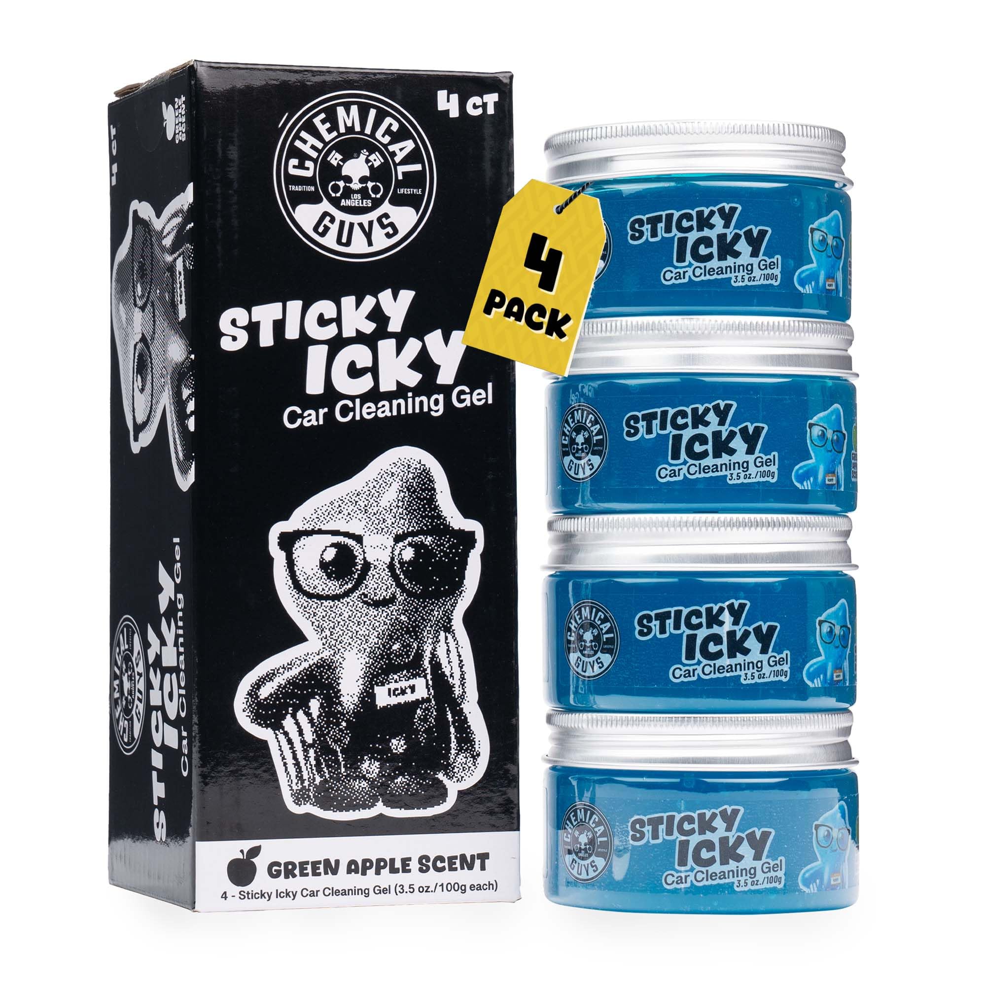 Chemical Guys, Sticky Icky Car Cleaning Gel, Green Apple, 4 Pk