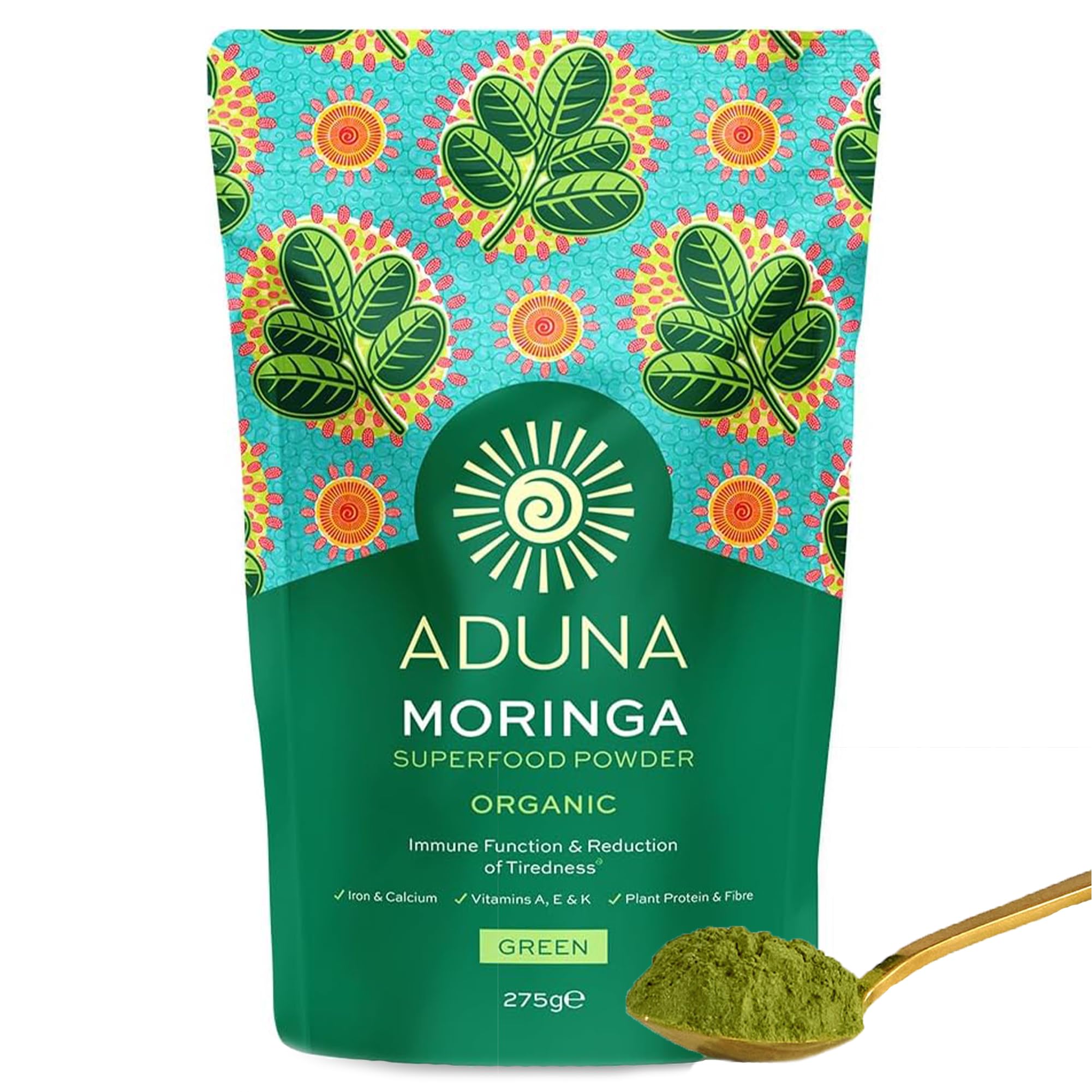 Aduna Organic Moringa Powder | 100% Pure Moringa Leaf for Energy & Immune Support | Natural Vegan Source of Iron, Calcium & Protein | Superfood Powder for Smoothies, Soups, Stews & More | 275g