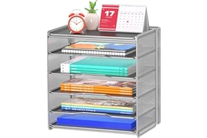 Samstar Paper Letter Tray, Metal Desk File Organizer with 5 Tier Shelf and Sorter,Silver
