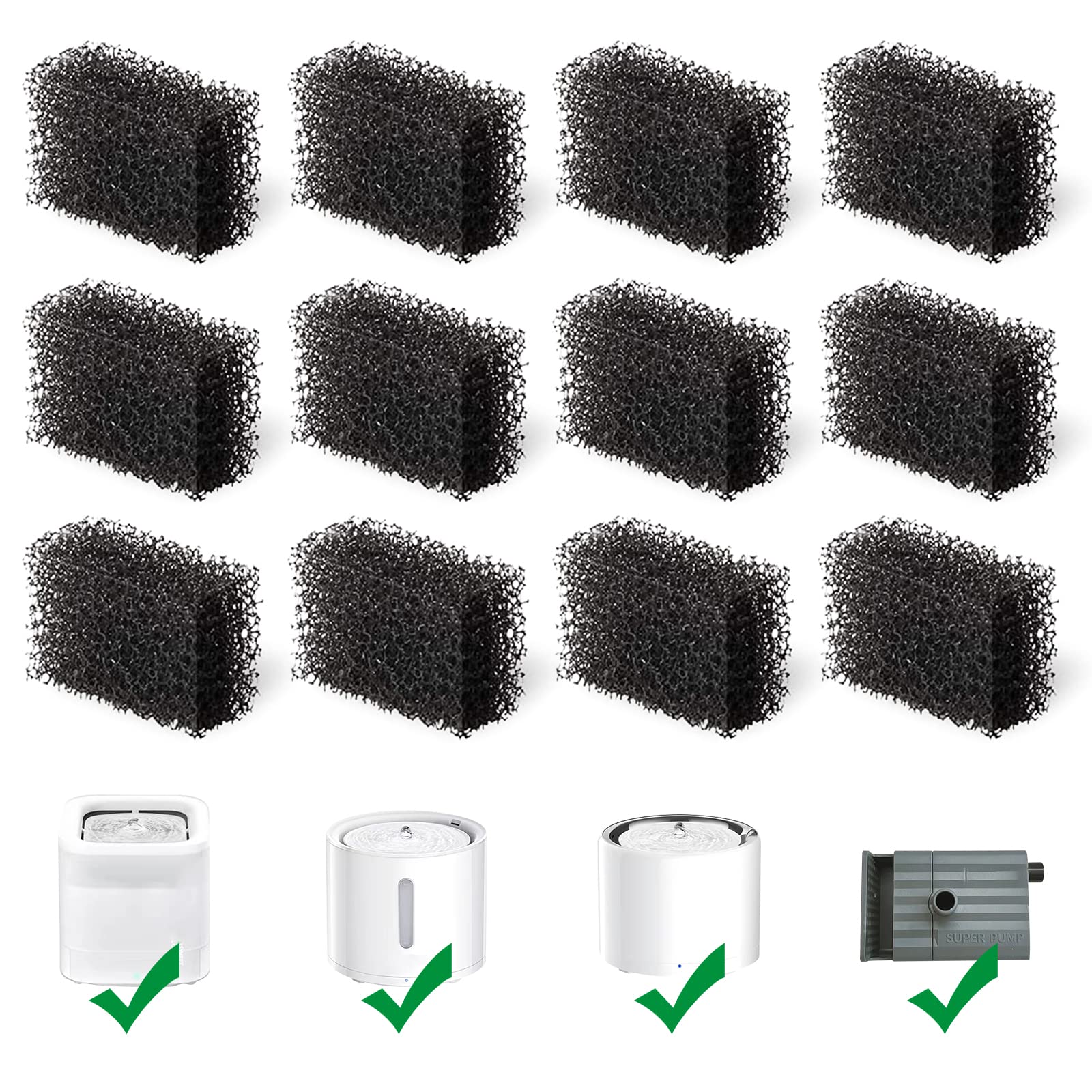 Photo 1 of 12 Pack Cat Water Fountain Sponge Filters, Replacement Foam Filters for 67oz/2L Pet Fountain 65oz/1.85L Dog Drinking Fountain