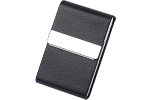 Leicraft Business Card Holder, Slim PU Leather & Stainless Steel Card Case Pocket for Men or Women, RFID Blocking Card Carrier with Magnetic Clasp