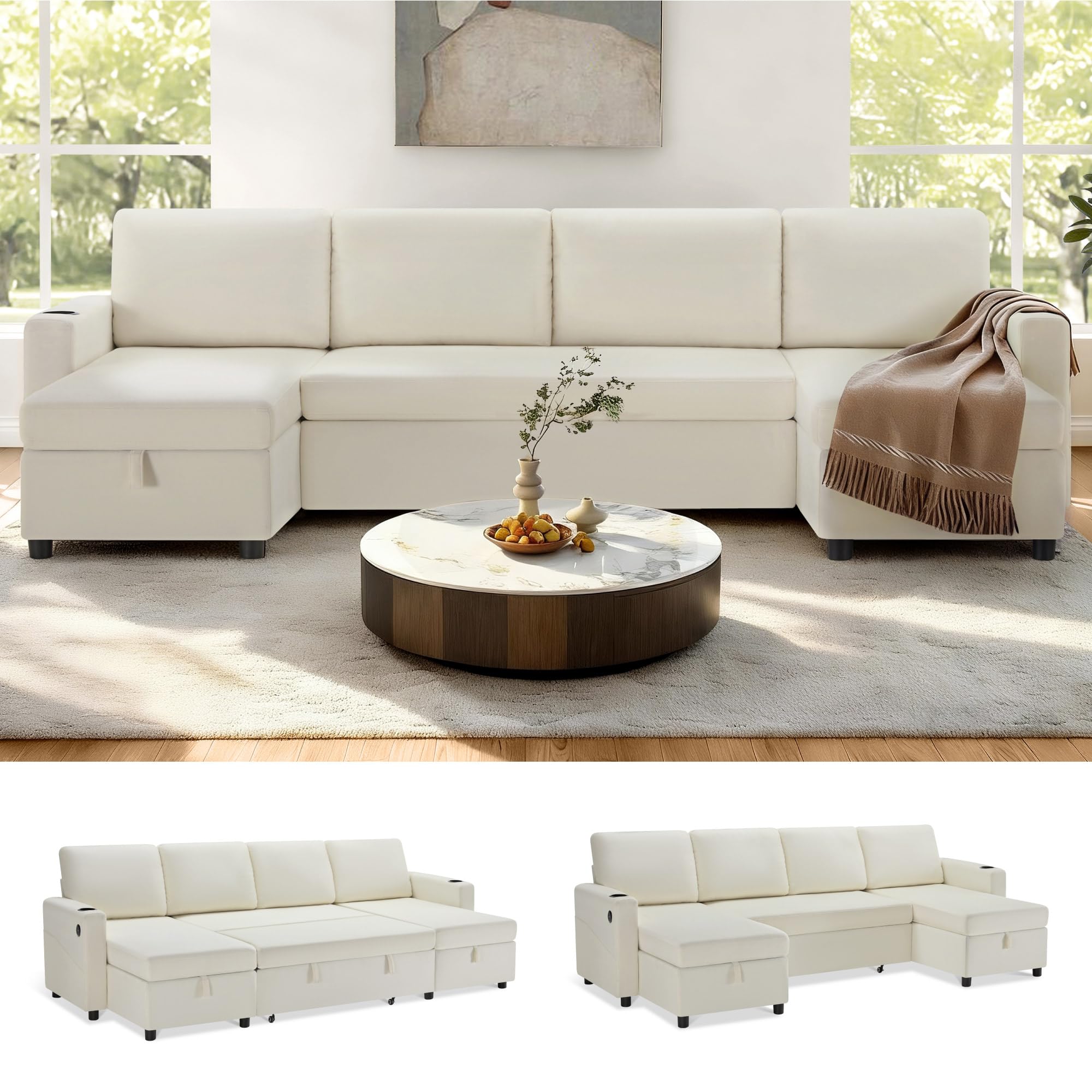 Photo 1 of ***partial set,cushions only
KISLOT 110 Inch Sectional Sleeper Sofa with Pull Out Bed Convertible Plush 2 in 1 Couch with Storage Chaise & USB Charging Comfy L Shaped Modular Couches for Living Room Apartment(3 Box)