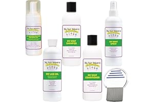 MY HAIR HELPERS NATURAL LICE REMOVAL My Hair Helpers Deluxe Family-Size Head Louse Treatment Kit Includes Nit Comb, Mousse, Mint Lice Prevention Shampoo and Conditioner, Spray, and Dimethicone Oil, Works on 2-4 Kids