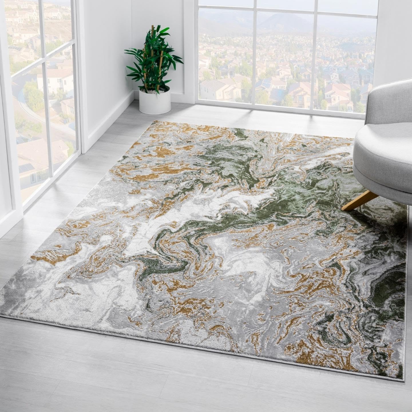 LUXE WEAVERS Marble Swirl Abstract Area Rug, Green 4x5 Image