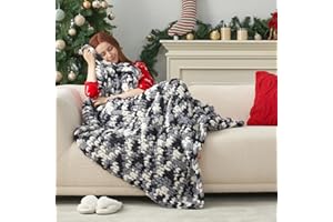 Amélie Home Chunky Knit Blanket Throw, Thick Soft Chenille Yarn Throw, Warm Handmade Rope Knot Blanket for Couch Sofa Bed, 50x60, Space Dye Black