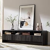 AMERLIFE Modern TV Stand for TVs up to 80", 70 inch Fluted TV Console with Storage Cabinets, Wood Entertainment Center Media Console for Living Room, Black