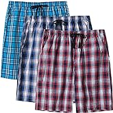 MoFiz Men's Sleepwear Shorts Pajama Bottom Lounge Short Plaid Button Open Fly 3Pack