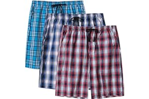 MoFiz Men's Sleepwear Shorts Pajama Bottom Lounge Short Plaid Button Open Fly 3Pack