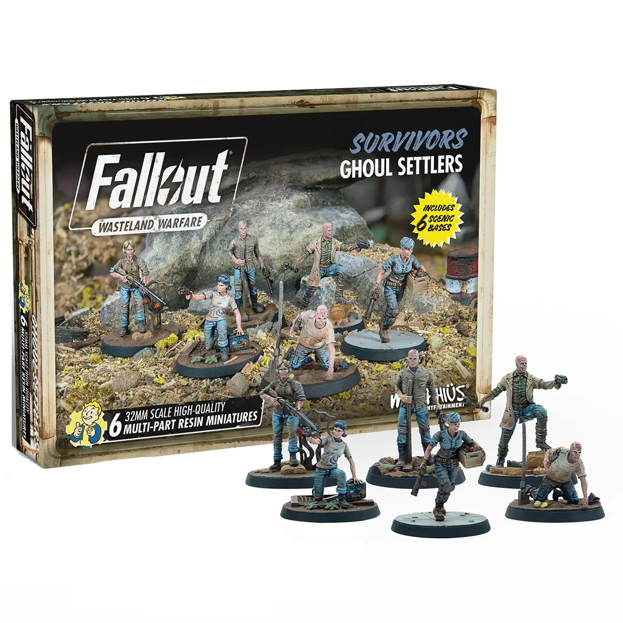 Fallout Wasteland Warfare: Survivors - Ghoul Settlers (The Slog) - 6 Unpainted Resin Miniatures, Includes Scenic Bases, 32MM Scale Figures, Tabletop Roleplaying Game Minifigures — image 1