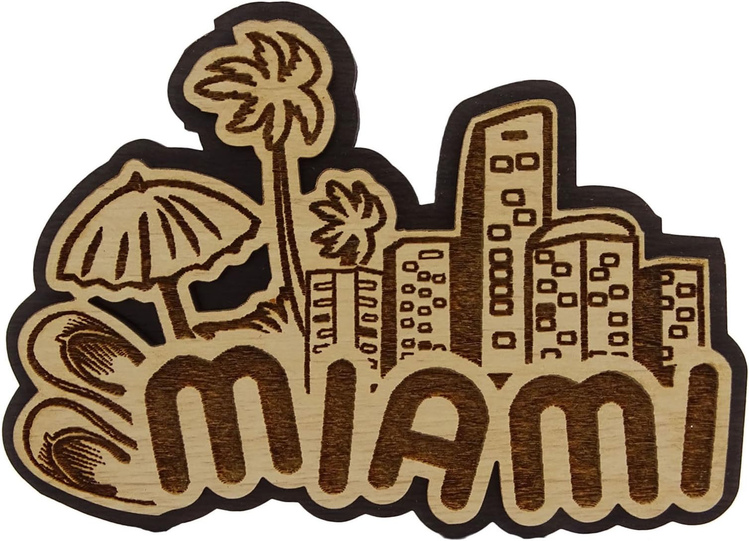 Miami Wood Engraved Fridge Magnet Souvenir Gift