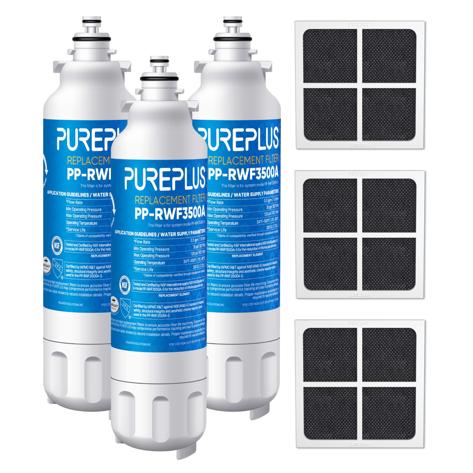 Photo 1 of PUREPLUS Replacement for ADQ73613401, LG® LT800P®, LT800PC, ADQ736134, ADQ73613402, LSXS26326S, LSXS26366S, LSXS26366D, LMXC23746S, 46-9490, Refrigerator Water Filter and LT120F® Air Filter, 3 Combo