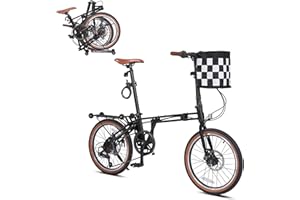 HIMcup 20 inch Folding Bike for Adults, 7-Speed Commuter Bike for Women Men, Foldable Bicycle Extra Light with Basket/Adjustable Seat,Front & Rear Disc Brakes Compact Urban Bikes for City Commuting
