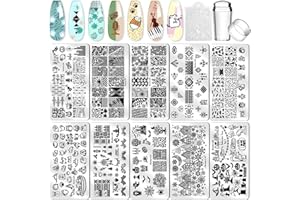 Biutee Nail Stamping Plates - 10pcs Templates with Stamper - Christmas Snowflake, Leaves, Flowers, Animal & Holiday Designs