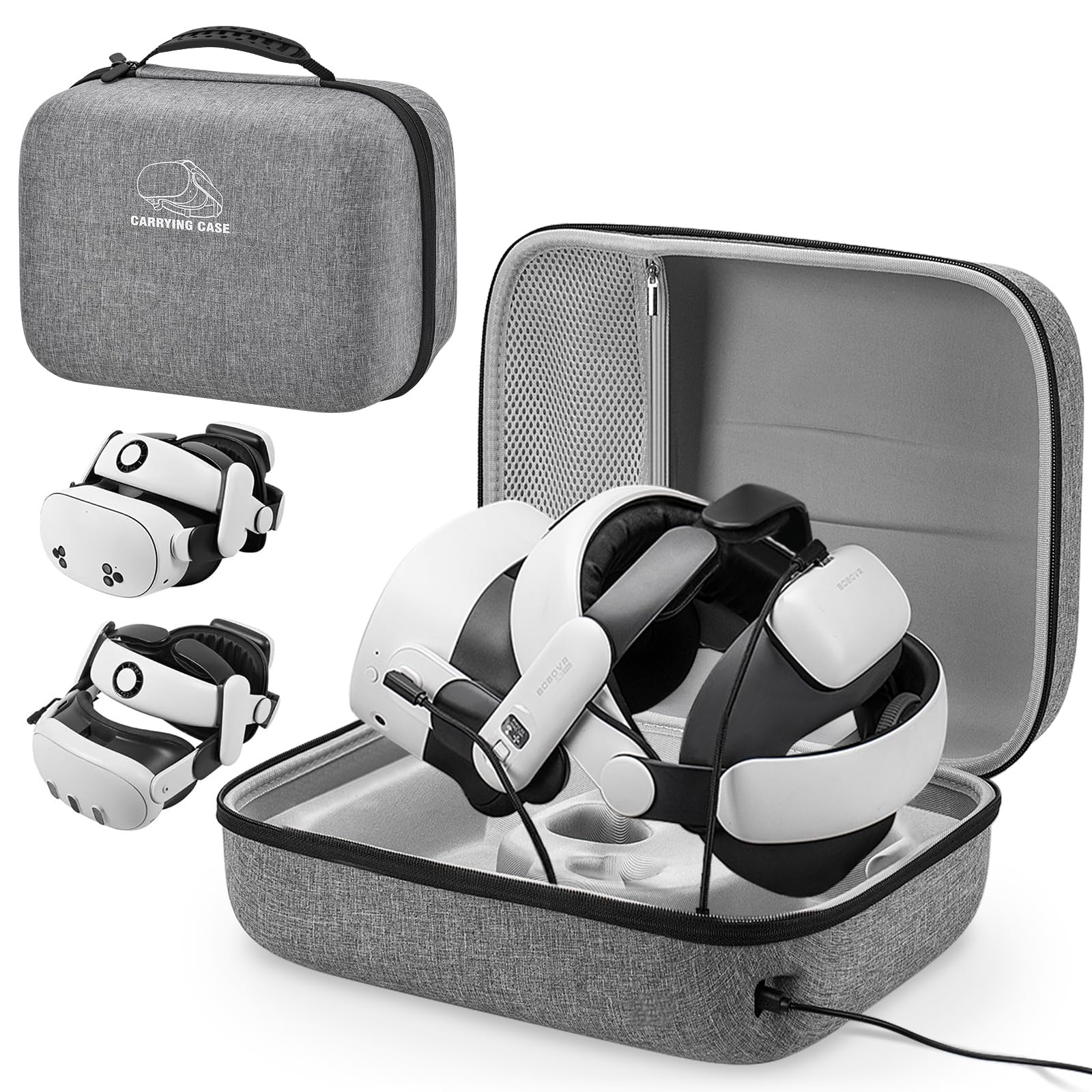 Hard Carrying Case for Meta Quest 3S/Qust 3/Quest 2/PICO 4, Portable Storage Bag with 2 USB Charging Port Compatible With BOBOVR/KIWI Head Strap, VR Headset and Controller Accessories for Home Travel