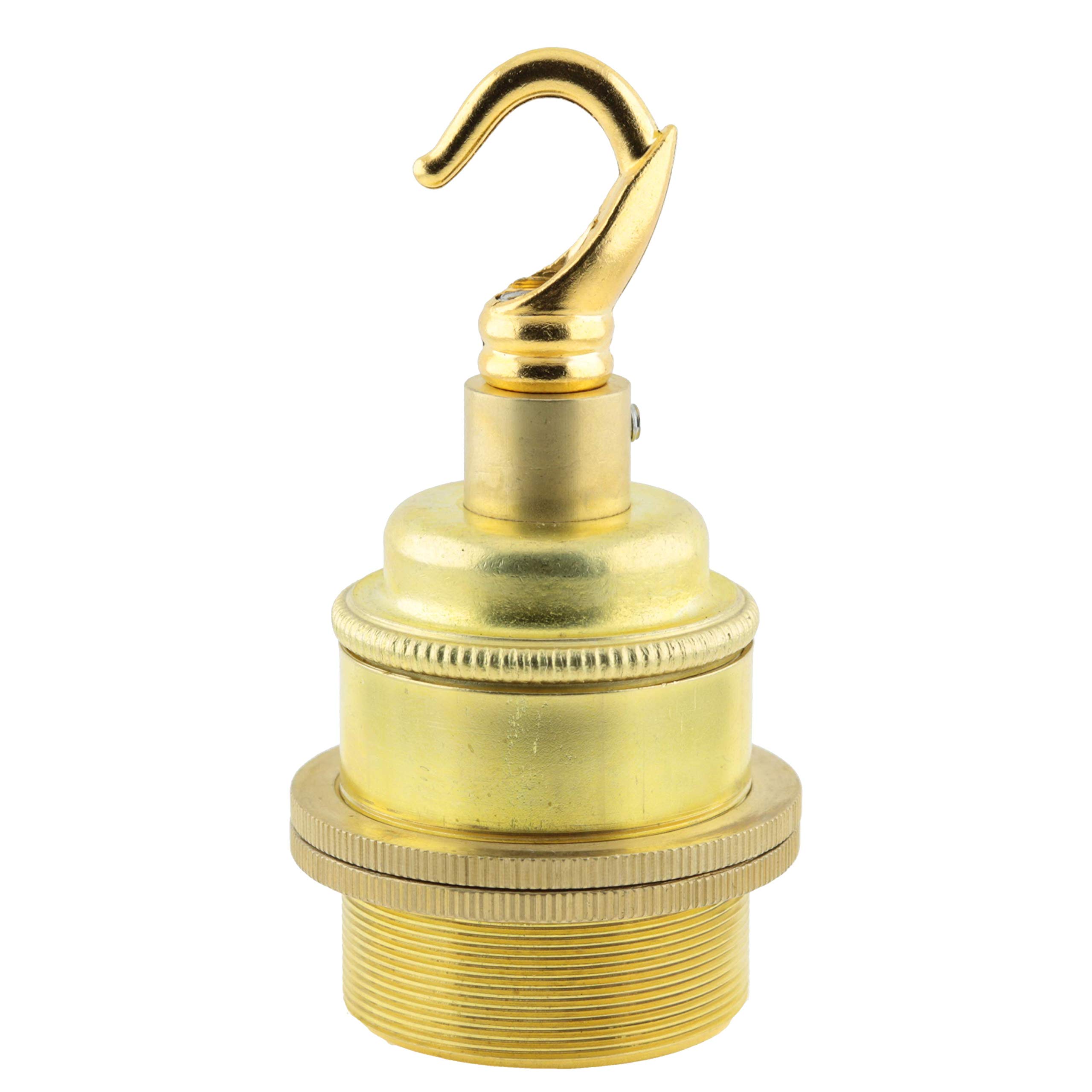 Edison Screw (E27) Solid Brass Earthed Lampholder with 2 Shade Rings and Metal Hook