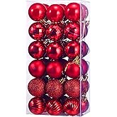 36 Pieces Christmas Ball Ornaments Shatterproof Christmas Decorations Tree Balls for Tree Ornaments Holiday Wedding Party Decoration Hooks 1.57 Inch (Red)
