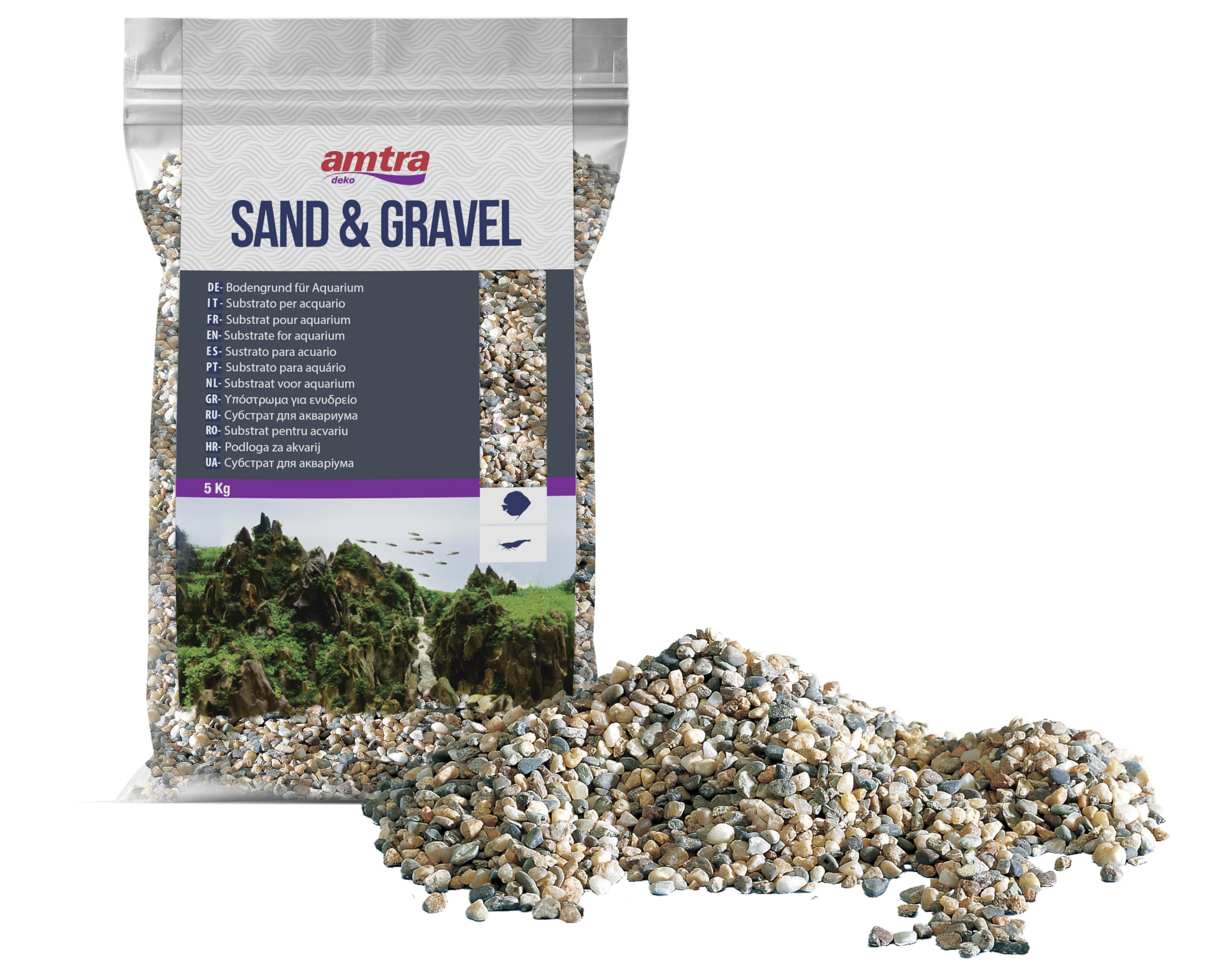 AMTRA POLYCHROME - Natural gravel for aquariums, decorative soil, sand and white gravel, grains 3-4 mm, 5 KG