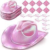 JaGely 24 Pieces Pink Cowgirl Hat Light Up LED Cowboy Hat with Heart Sunglasses and Bandanna Set for Halloween Costume Cosplay