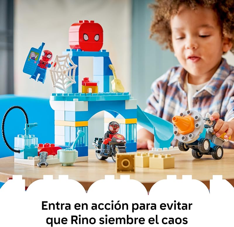 Duplo Marvel Arachnocuartel do Spidey e a sua Superequipa – Super-heróis de brinquedo com mota e 3 figuras – Jogo Educativo para Competências Motoras Finas – Presente para Crianças 2+ Anos – 10464