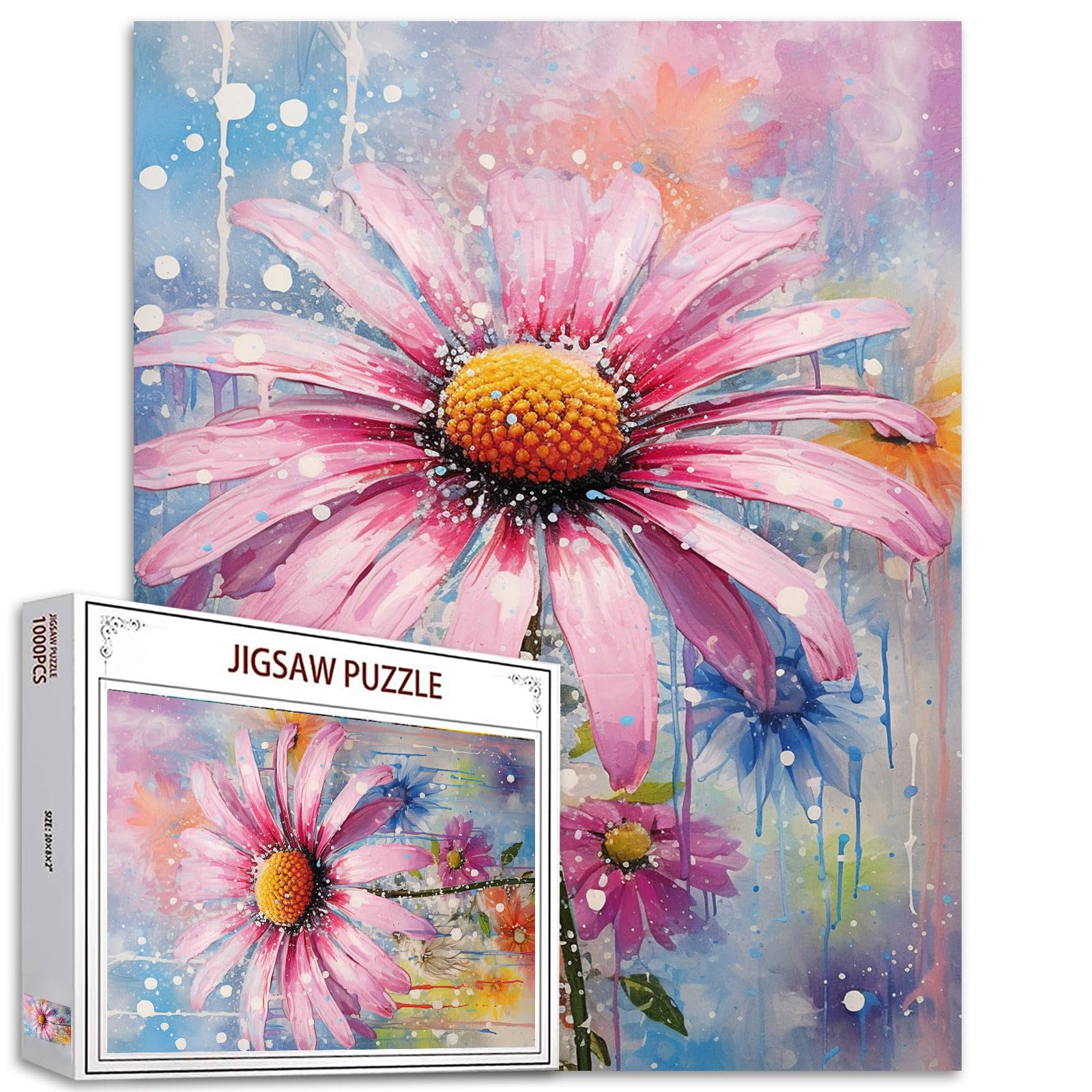 Tucocoo Echinacea Flower Art Puzzle, 1000 Pieces, Puzzles for Adults, Watercolor Style, Pink Flower Puzzles for Challenging Family Activities, Colorful DIY Puzzle for Home Decoration, Gifts — image 1
