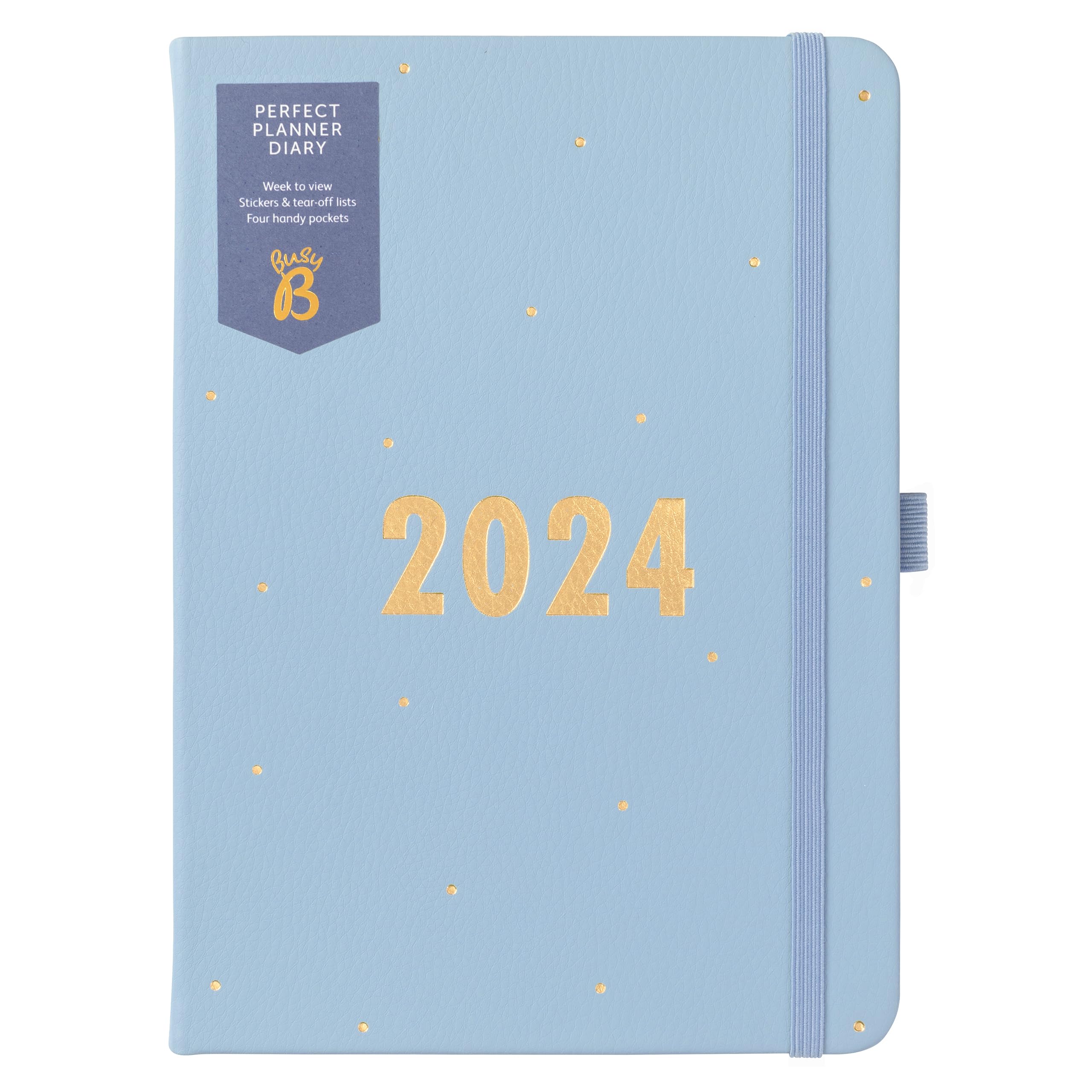 Busy B Perfect Planner Diary January to December 2024 - A5 Blue - Faux Leather Week to View Planner with Stickers & Tear-Out Lists — image 1