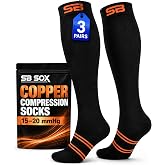 SB SOX 3-Pair Copper Compression Socks (15-20mmHg) | Best Copper-Infused Compression Socks for Flying, Medical, Sports, Wide Calf Fit, Pregnancy, and Daily Wear