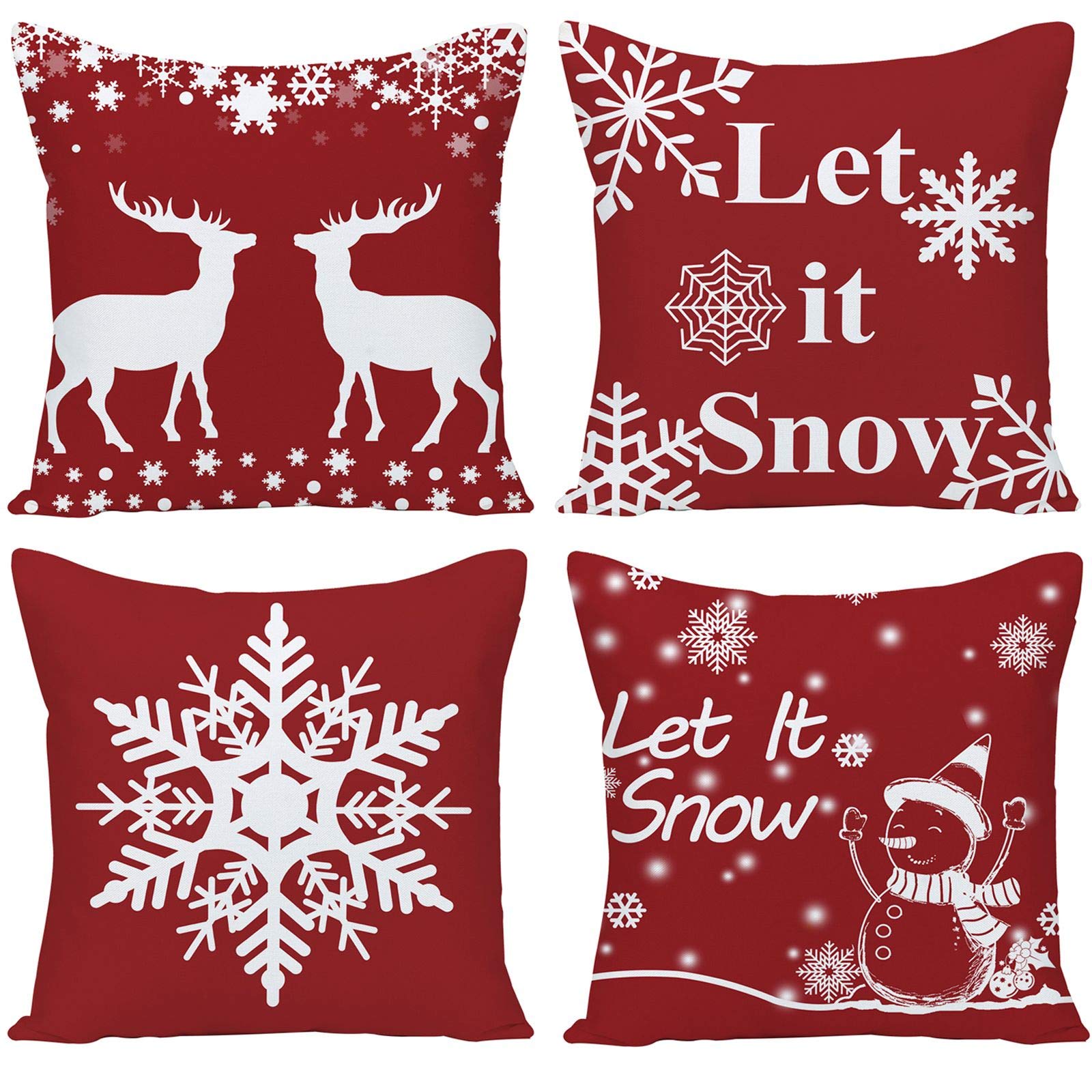 Winter Snowflakes 20x20 Christmas Pillow Covers Set of 4 Let It Snow Baby It's Cold Outside Deer Velvet Decorative Throw Pillow Cushion Case for Living Room Sofa Farmhouse Bed Square 20 Inches