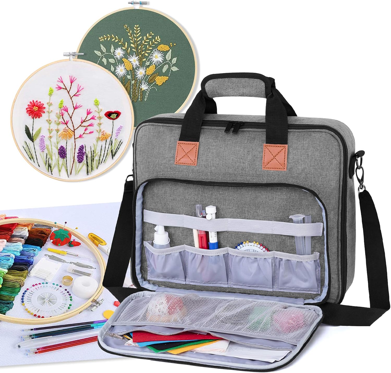 Luxja Embroidery Project Bag, Embroidery Kits Storage Bag (Bag Only), Grey