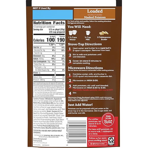 BETTY CROCKER LOADED MASHED POTATOES, 4 OUNCES