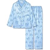 Tebbis Satin Pajamas for Girls-Cute Pink Silky Long-Sleeved Set with Adorable Puppy Prints Size 6/7-16