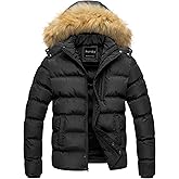 Pursky Men's Puffer Jacket Waterproof Winter Bubble Coats Ski Parka Fur Hooded