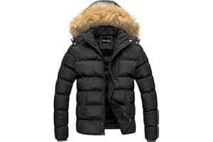 Pursky Men's Puffer Jacket Waterproof Winter Bubble Coats Ski Parka Fur Hooded