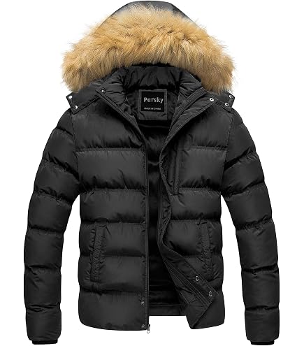 HZCX FASHION Men's Black White Fake Fur Winter Cotton-Padded Coats