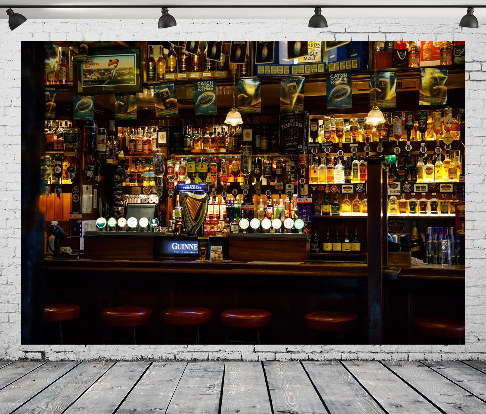 CORFOTO 9x6ft Fabric Irish Capital The Temple Bar Interior Backdrop Dublins Cultural Quarter Luxury Bar Photography Background Beer Alcohol Bottles Wine Rack Pub Backdrop for Men Photo Studio