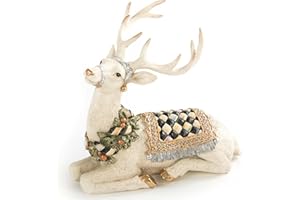 MACKENZIE-CHILDS Winter White Resting Deer Statue, Christmas Indoor Home Decor, Holiday Deer Decor
