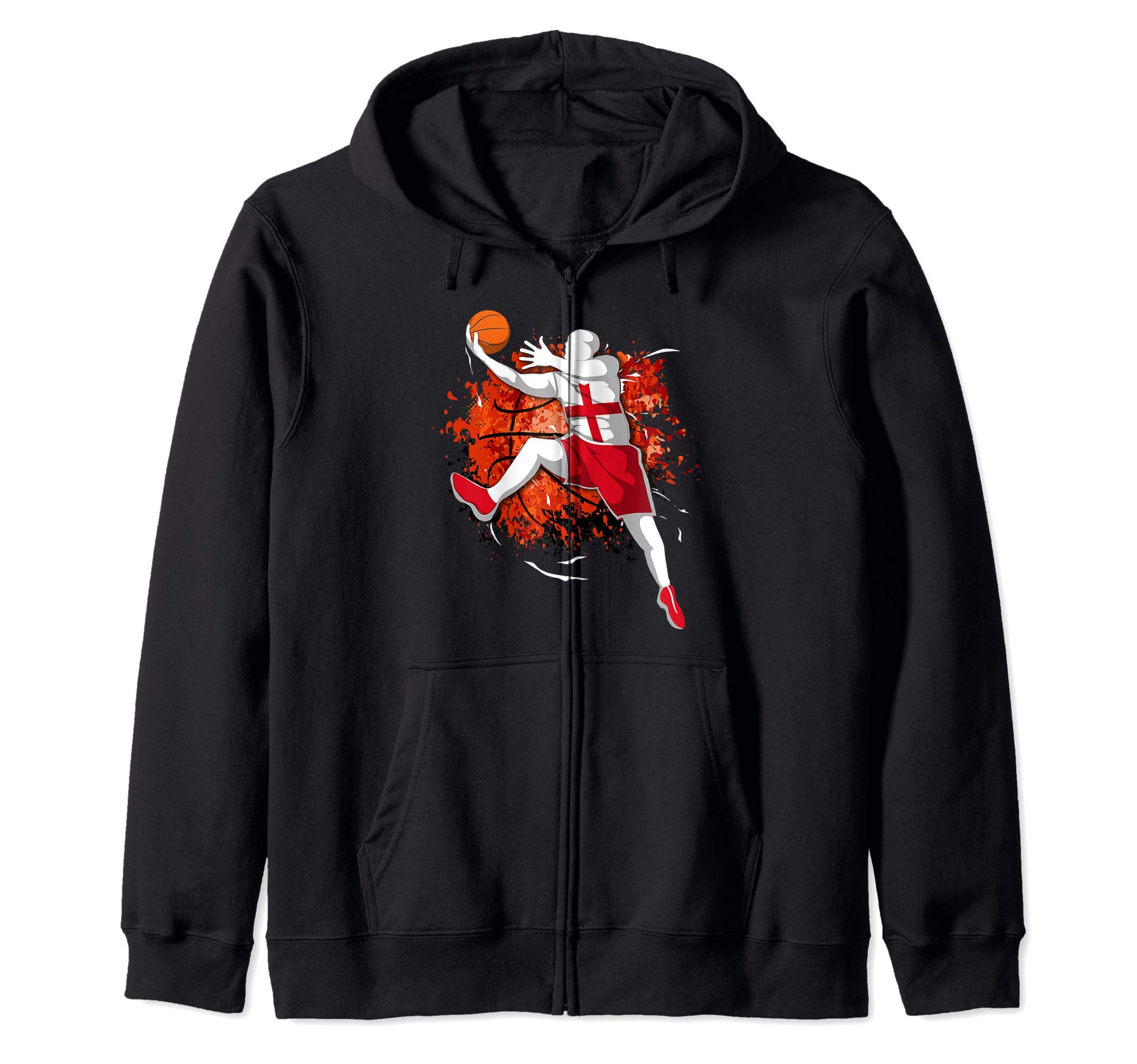 Proud England Basketball Lovers English National Flag Sport Zip Hoodie