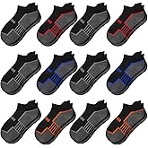 Comfoex 12 Pairs Boys Socks - Ankle Low Cut Athletic Half Cushioned Short Socks For Kids 4-6, 6-8, 8-10 Years Old