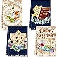 Mindsoft 4 Pcs Passover Themed Kitchen Towel 15.75 x 23.62" Jewish Passover Decorations Pesach Star of David Towel Decor Jewish Seder Plate Gift for Festival Holiday Party Dining (Flower Style)