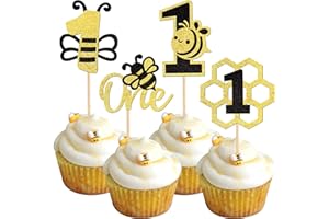 ZHUOWEISM 24 PCS Bee One Cupcake Toppers Black and Gold Glitter Honeycomb Number 1 Bee Cupcake Picks 1st Birthday Cake Decoration for Bumble Bee Theme Baby Shower Boys Girls First Birthday Party Supplies