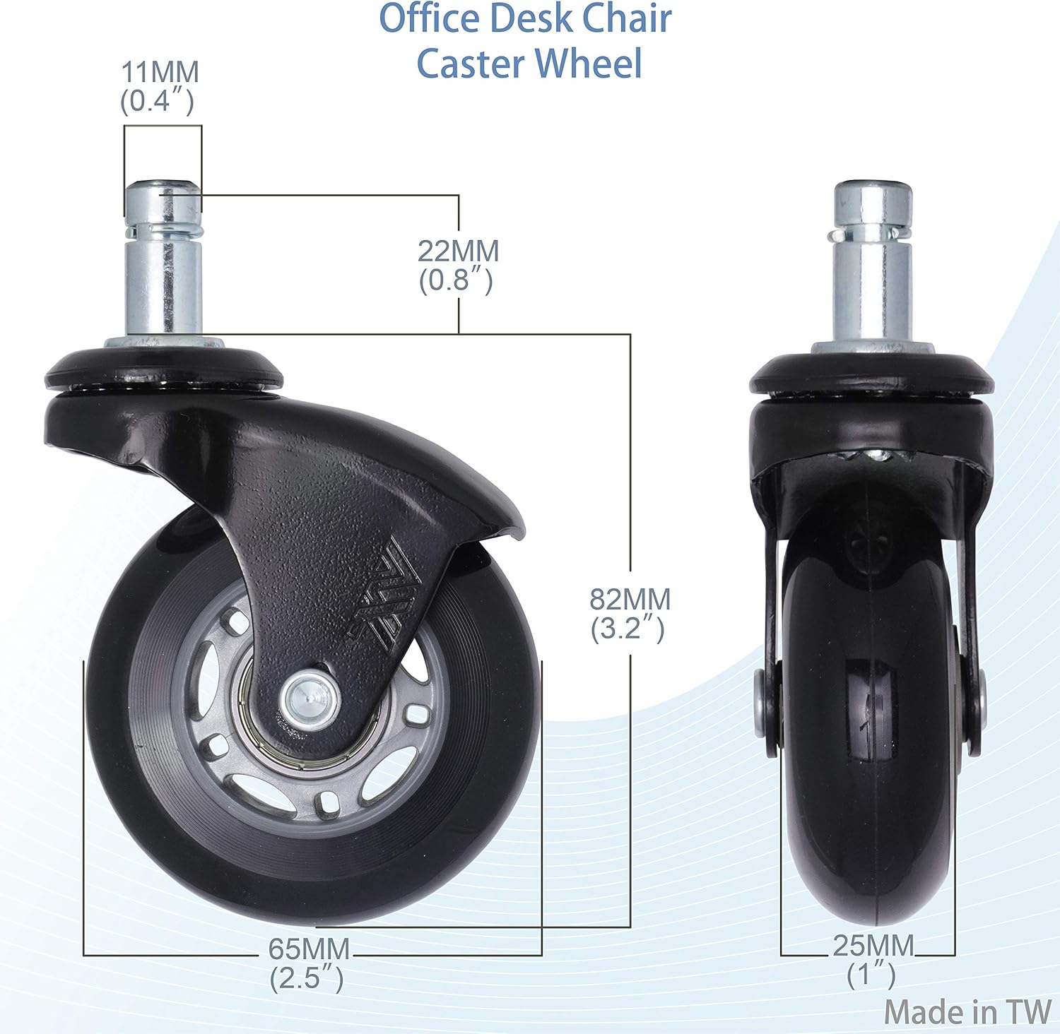 AXL 2.5 Inch Office Chair Caster Wheels Replacement, PU Style Caster, Desk Chair Floor Protector, No Noise, Heavy Duty Casters for Hardwood Floors (Set of 5) (Black Feet, Grey/Black) : Office Products