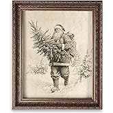 Vintage Christmas Tree Painting Print, Santa Claus Christmas Art Print, Antique Holiday Winter Wall Decor, Winter Xmas Vintage Wall Art, Holiday Decor (8 x 10 in Print Unframed, Santa Tree)
