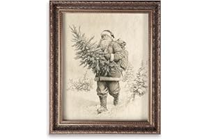 OFLYDESIGNS Vintage Christmas Tree Painting Print, Santa Claus Christmas Art Print, Antique Holiday Winter Wall Decor, Winter Xmas Vintage Wall Art, Holiday Decor (8 x 10 in Print Unframed, Santa Tree)