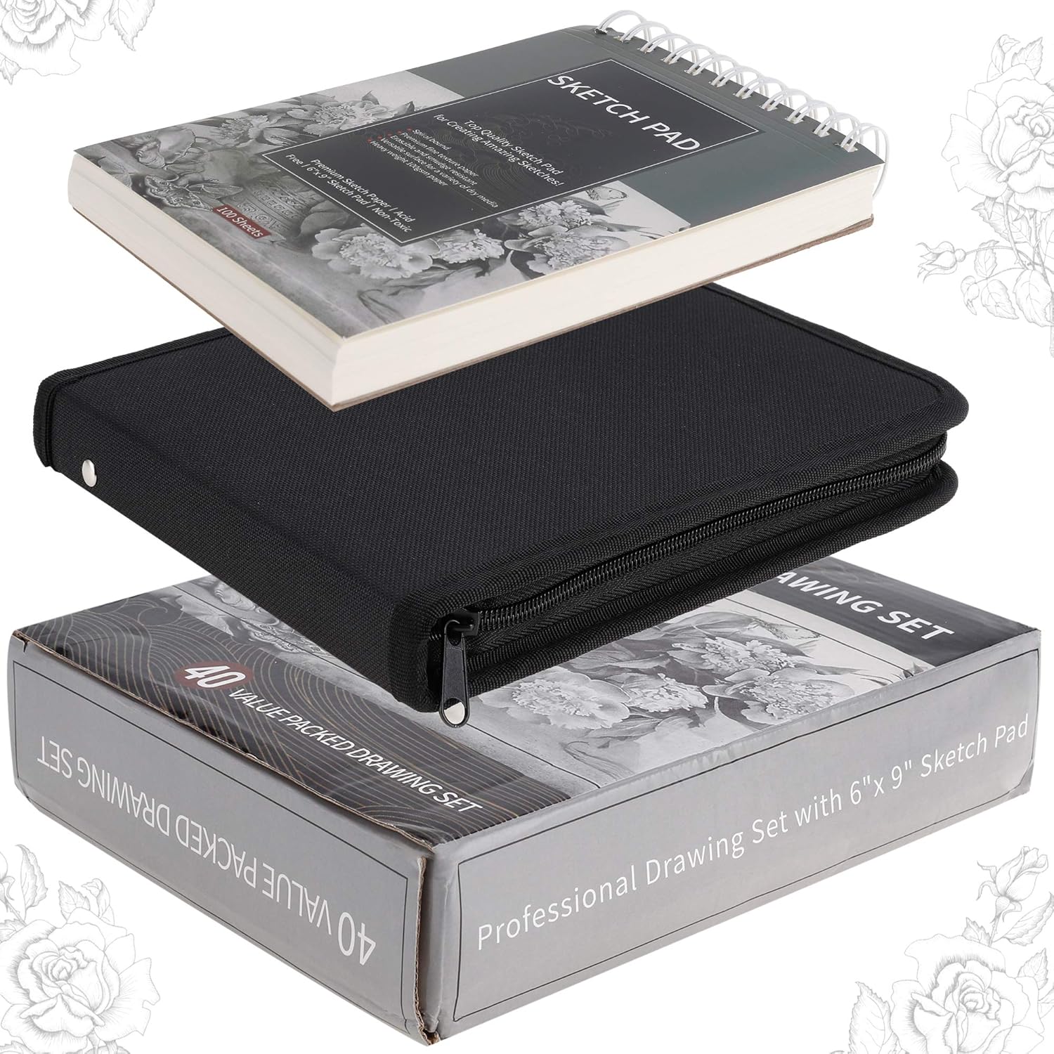 Drawing Pencils Sketch Art Set-40PCS Drawing and Sketch Set Includes 18 Sketching Graphite Pencils, Graphite and Charcoal Pencils, 100Pages Sketch Pad and Accessories : Office Products