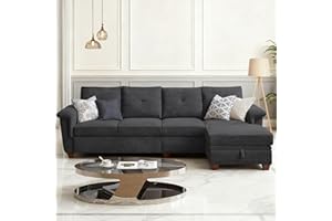 Pingliang Home 108" Sectional Sofa, Convertible L Shaped Sofa with Ottoman and Large Storage, 4 Seat Sectional Couch with Cup Holder, Couches for Living Room, Apartment, Office (Dark Grey)