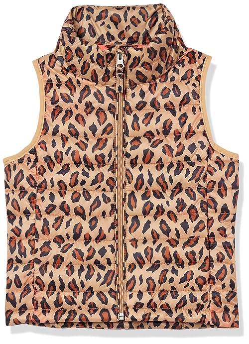 Amazon Essentials Toddler Girls' Lightweight Water-Resistant Packable Puffer Vest, Light Rose Cheetah Print, 2T