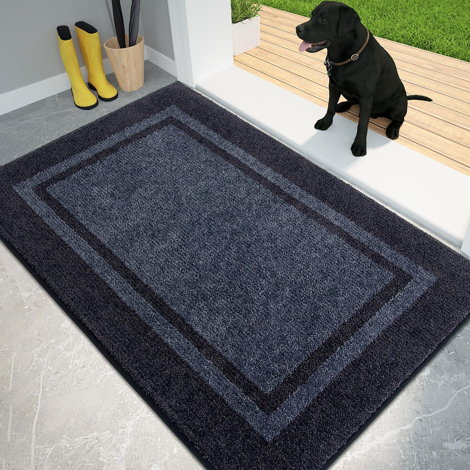 PURRUGS Dirt Trapping Door Mat 32" x 48", Non-Slip Machine Washable Entryway Rug, Entrance Mat, Indoor Front Door Mat, Super Absorbent Entry Rug for Muddy Shoes & Paws, Bluish Grey & Charcoal
